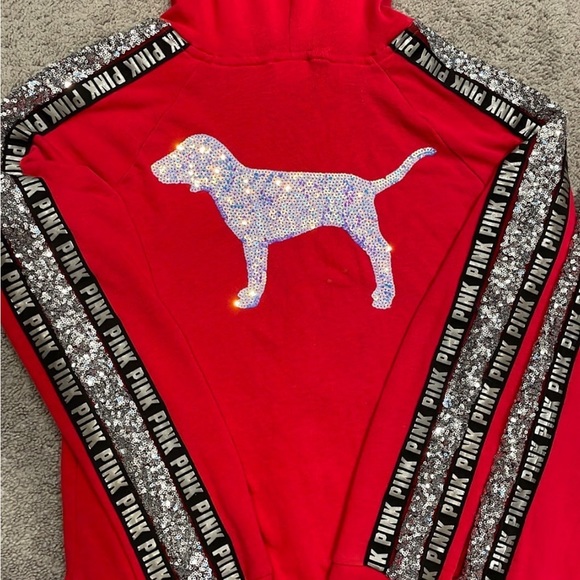 Victorias Secret PINK Red Mermaid Bling Zip Up Hoodie (L) and Jogger (M) Set - Picture 5 of 6